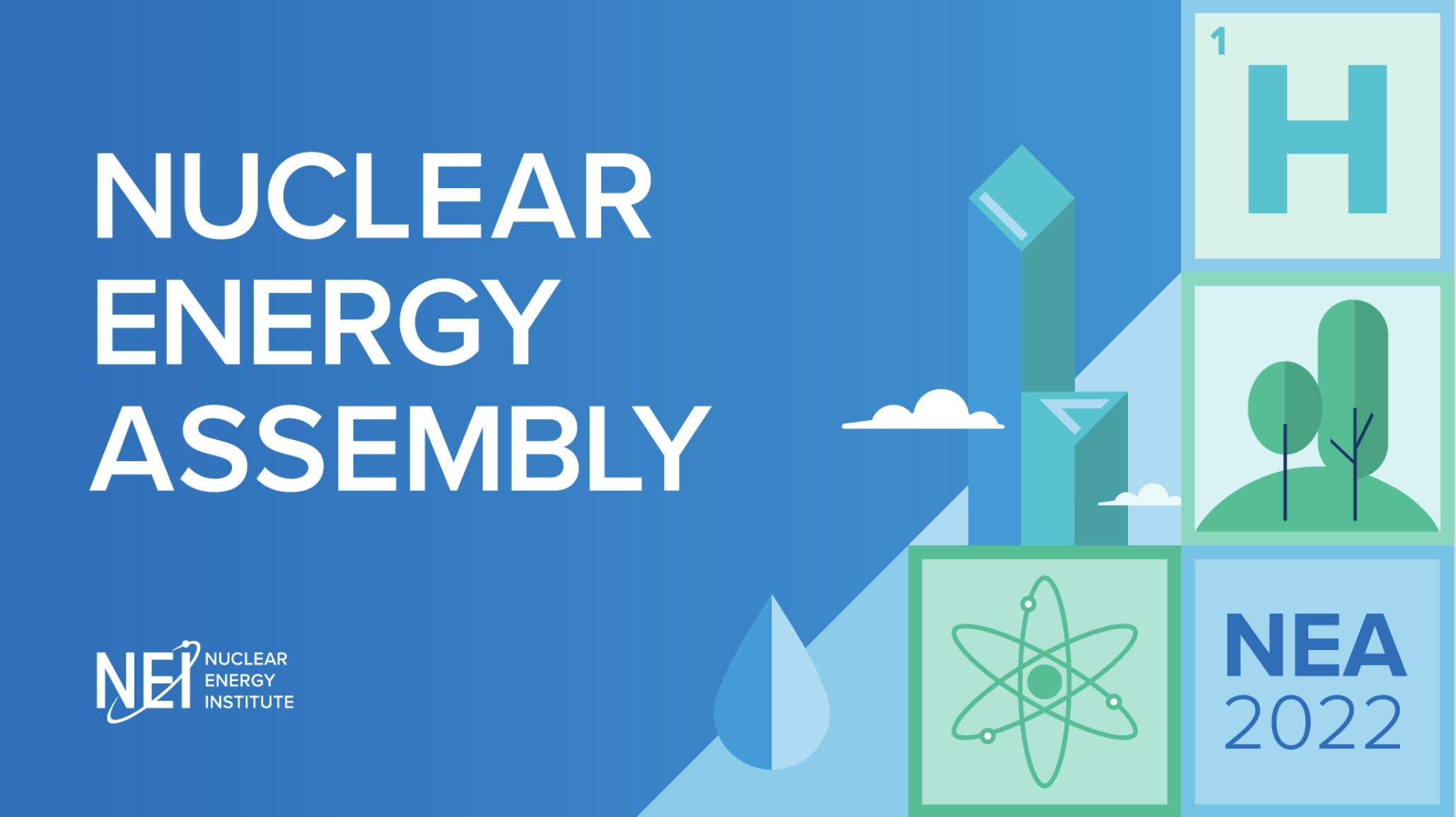 Banner for the Nuclear Energy Assembly 2022 with illustrated energy icons