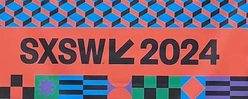 The SXSW 2024 logo on a patterned graphic background